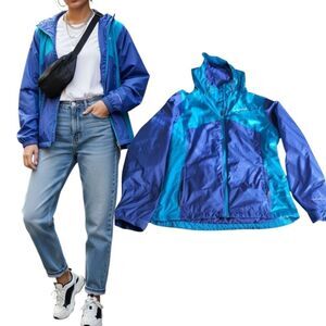 Columbia hooded waterproof windbreaker size s blue navy omnishield